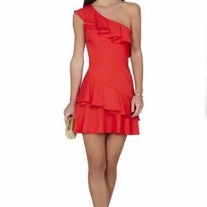 BCBGeneration Women’s One Shoulder Ruffle Mini Dress White BCBG Orange 8